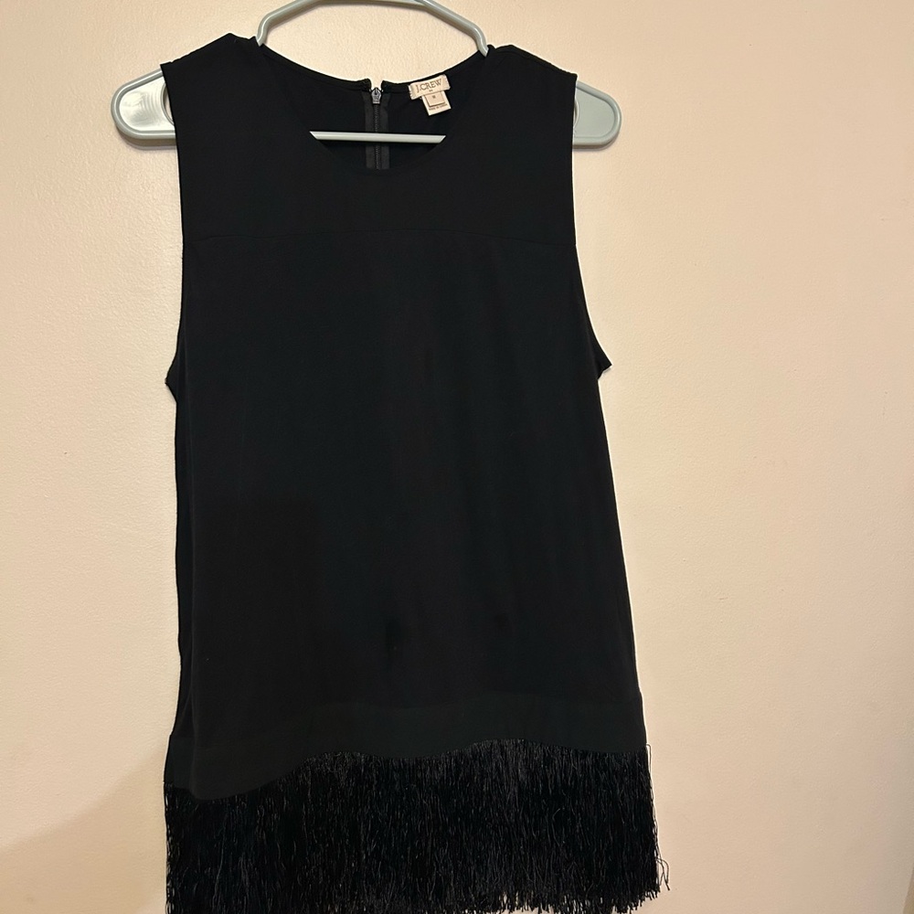 J. Crew Black Tank Top with Fringe Hem
